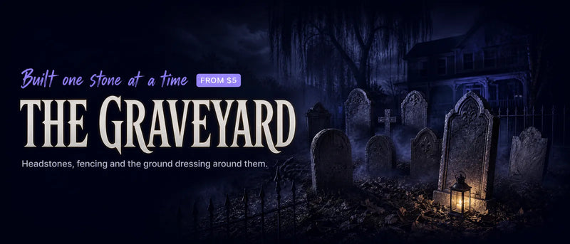 The graveyard: headstones, fencing and the ground dressing around them