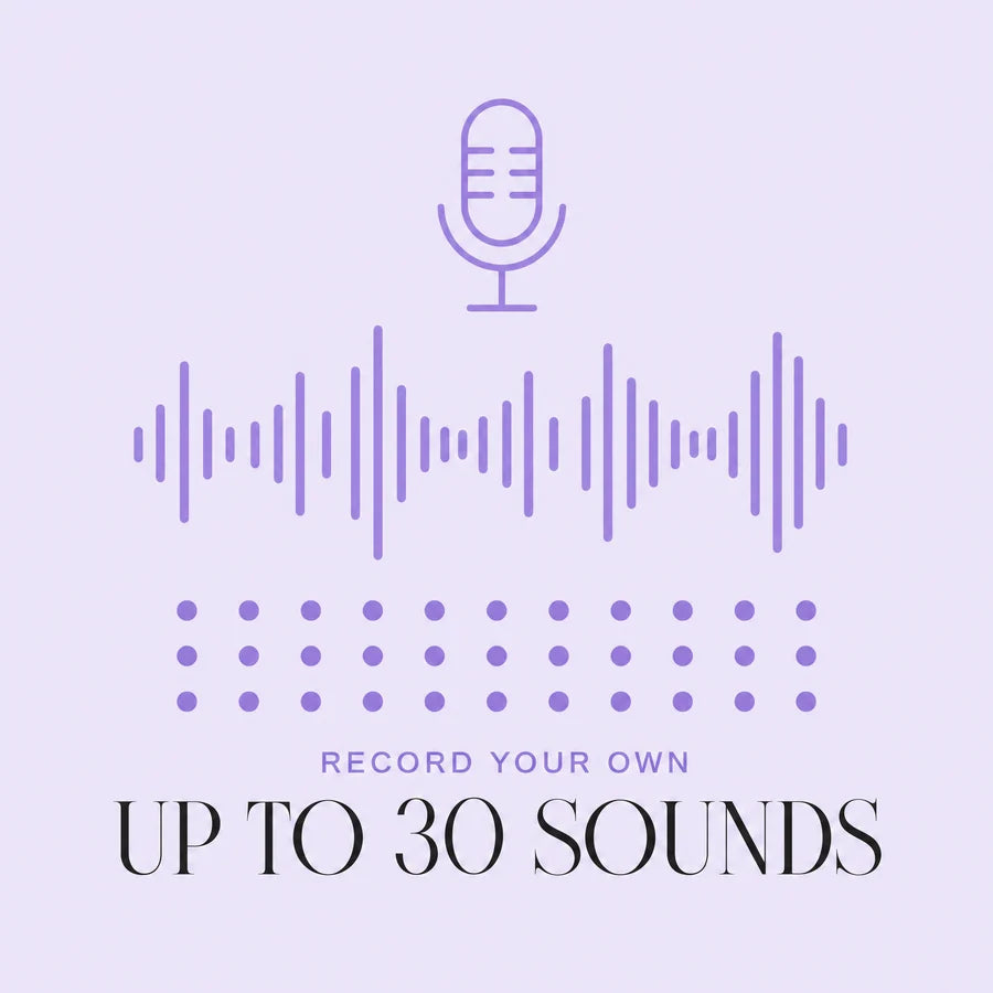 An audio waveform above thirty dots, one for each sound the app can store