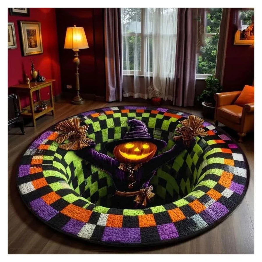 Front view of the Strawmask Illusion Rug, showing its printed 3D illusion design