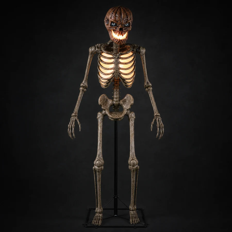 Featured item card: Cinderholt 12 ft inferno pumpkin skeleton glowing amber against a dark backdrop
