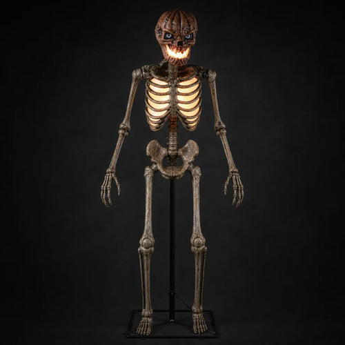 Featured item card: Cinderholt 12 ft inferno pumpkin skeleton glowing amber against a dark backdrop