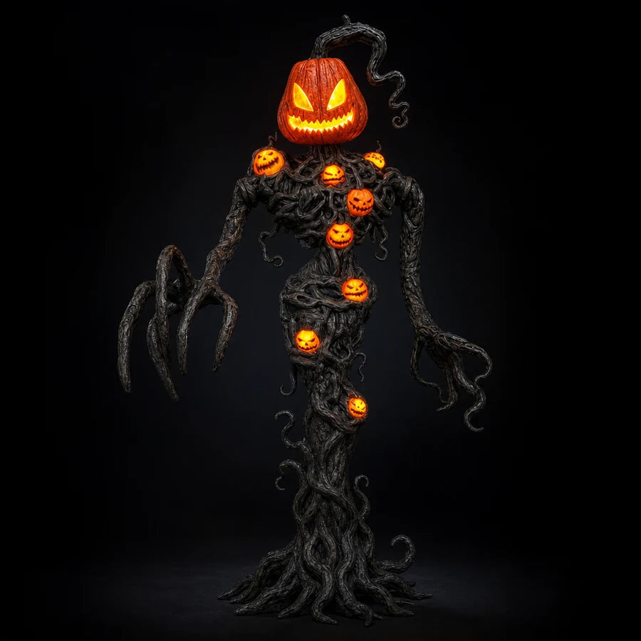 Featured item card: Witherroot 6.5 ft pumpkin vine creature glowing against a dark backdrop
