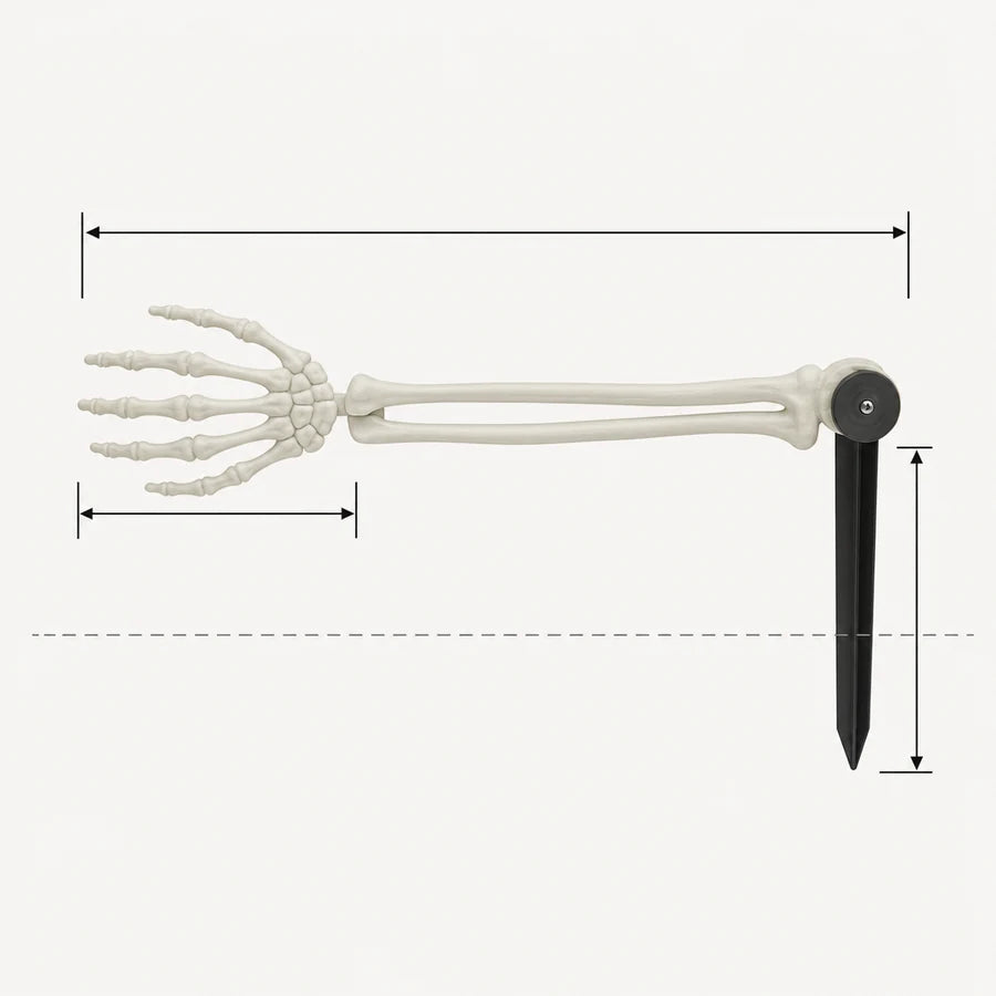 Scale diagram: one arm measured 18.3 inches with a 5.1 inch stake below the soil line