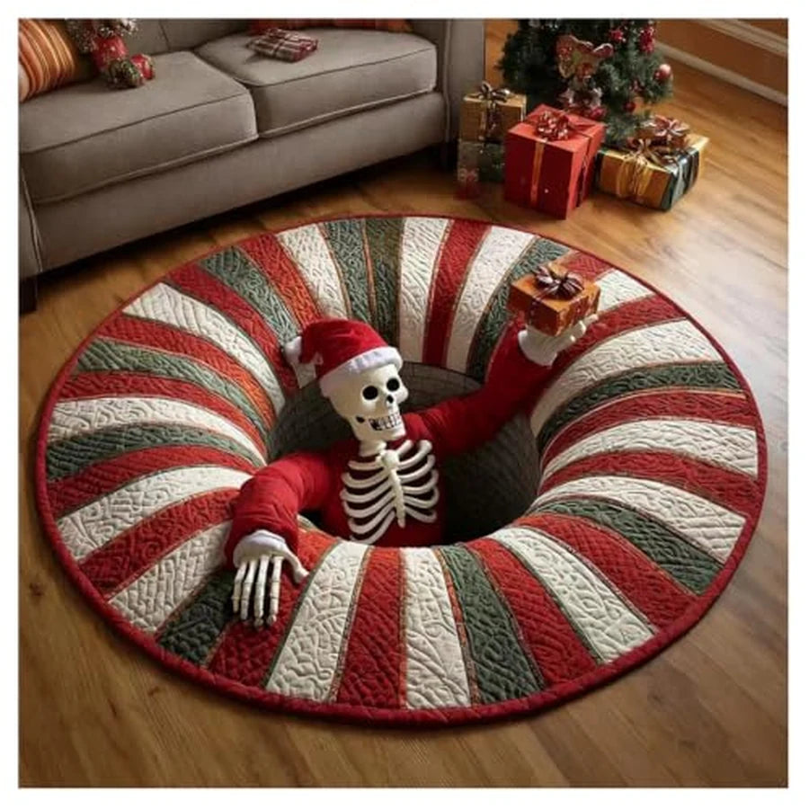 Angled view of the Frostbone Illusion Rug, showing the depth of the illusion print
