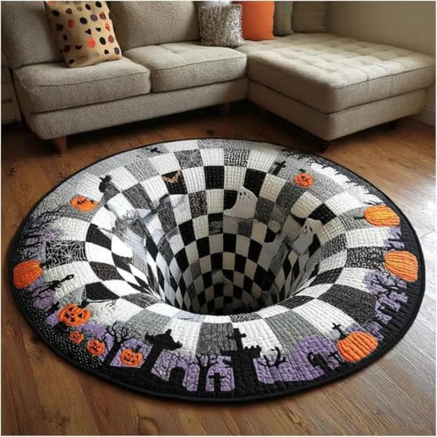 The Hollowgrave Illusion Rug laid flat, seen from directly above