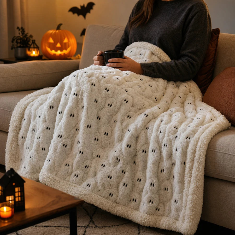 Spread over someone's lap on the couch, shown from behind for scale
