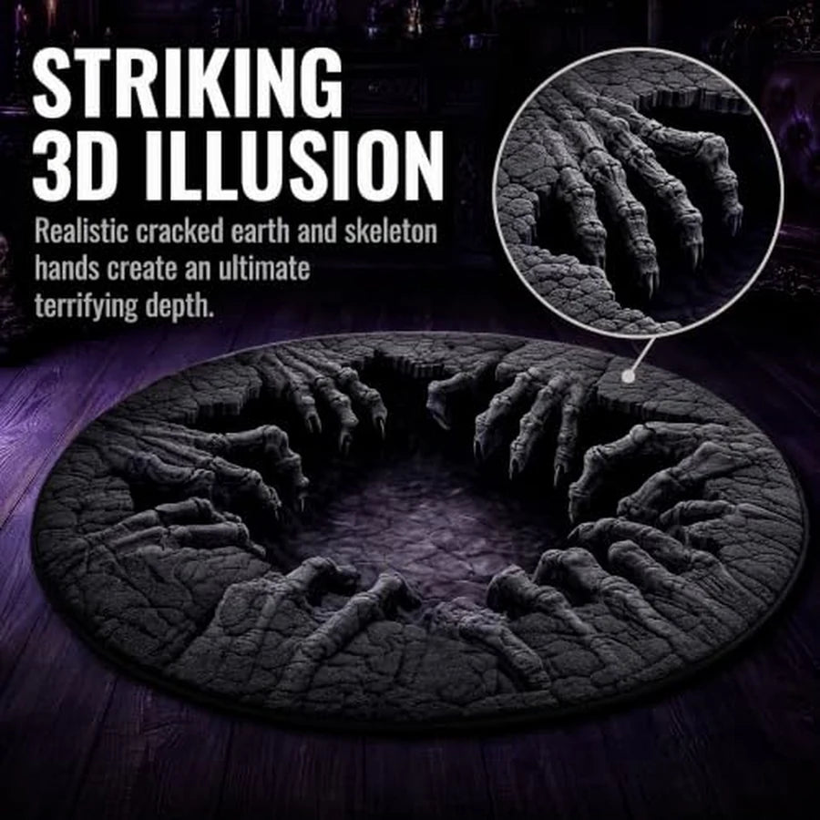 Wide view of the Grimclutch Illusion Rug showing the full round shape
