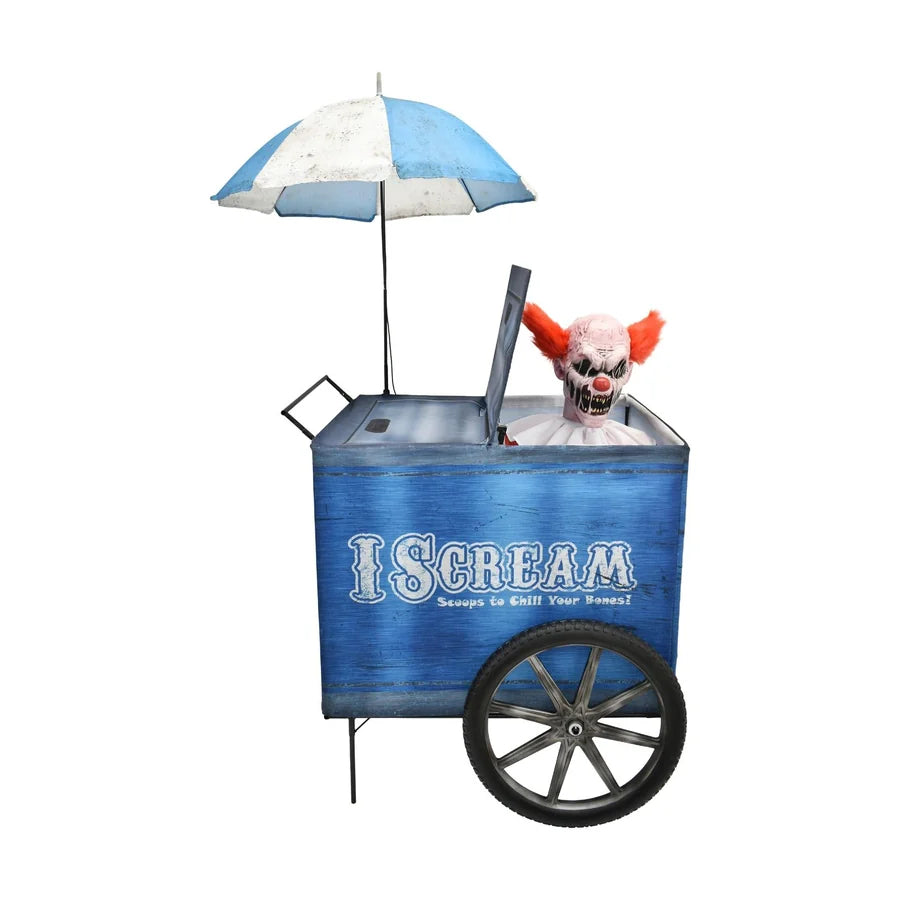 Shrouded Screamer Clown Animatronic, studio packshot on white