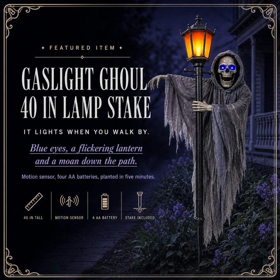 Hooded Lantern Ghoul Stake, studio packshot on white