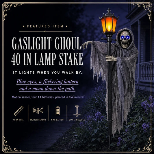 Hooded Lantern Ghoul Stake, studio packshot on white